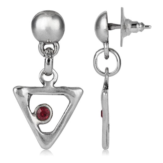 Silver plated and Swarovski red triangle earring