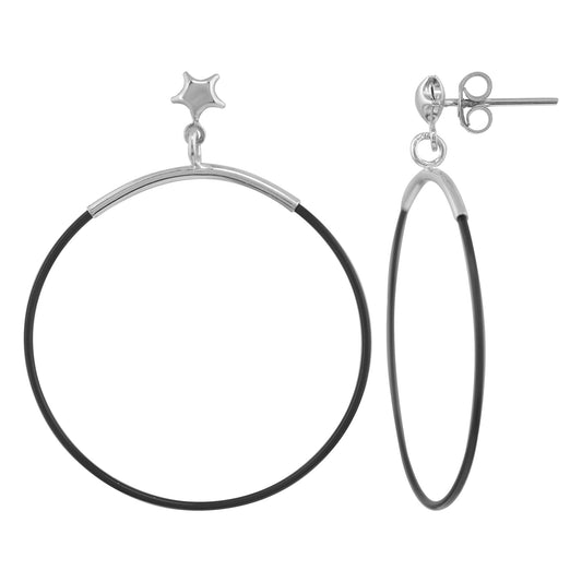 Silver and black FU Star earring in sterling silver