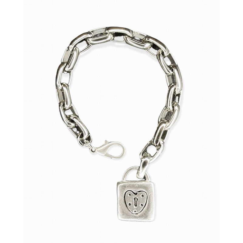 Silver rectangular chain padlock bracelet