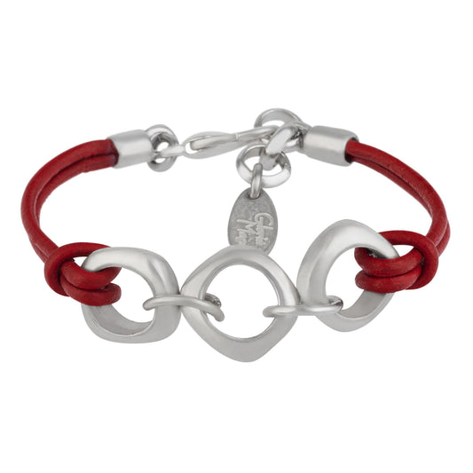 Red leather and silver bracelet Dimas red leather