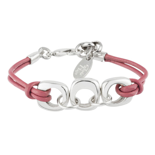 Pink and silver leather bracelet Dimas fuschia leather