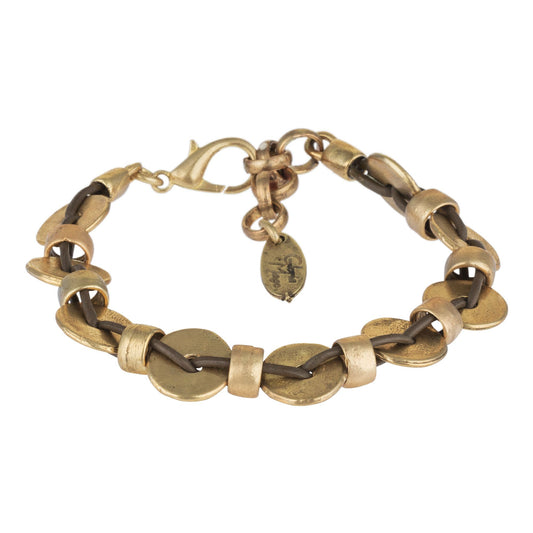 Leather bracelet "Enlazado" gold and brown leather