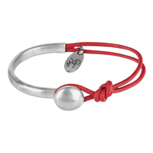 Leather and silver bracelet Unic silver-red