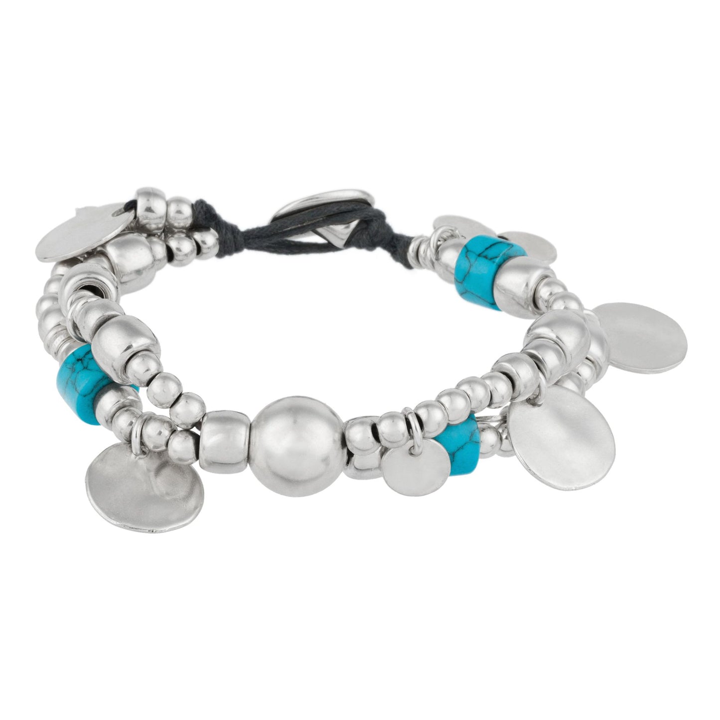 Multibead silver and turquoise double bracelet