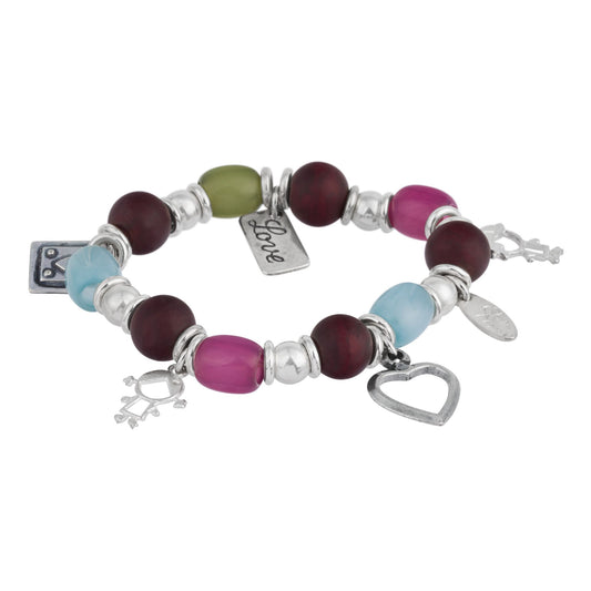 Elastic bracelet Silver and multicolored resins charms