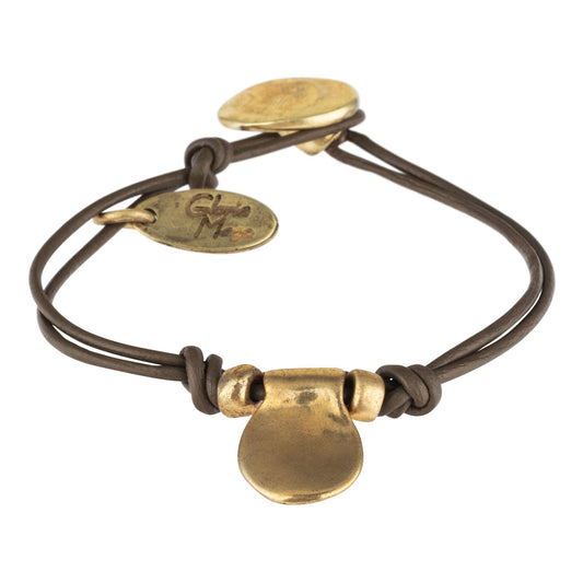 Golden brown leather bracelet "Basic" gold color