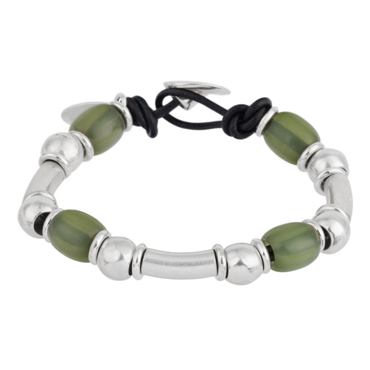 Silver bracelet and olivine multibead resins