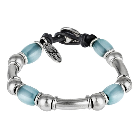 Liss aquamarine zamak resin silver bracelet