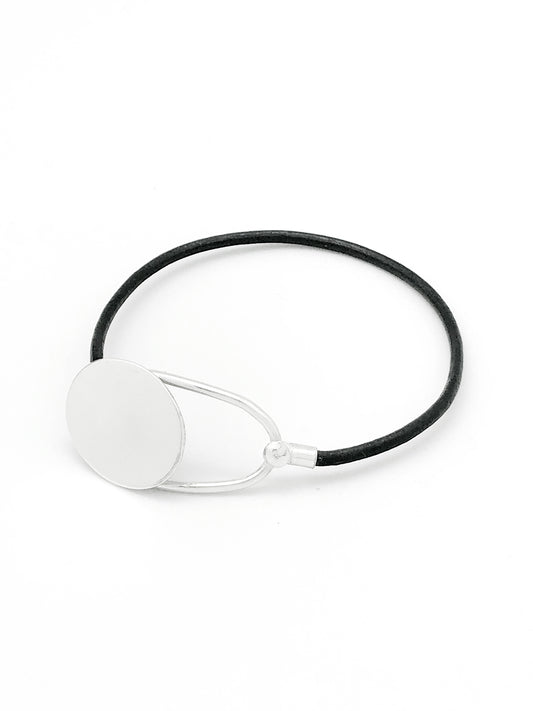 Pulseira de prata "Unique Silver" Botão2 couro e prata 925