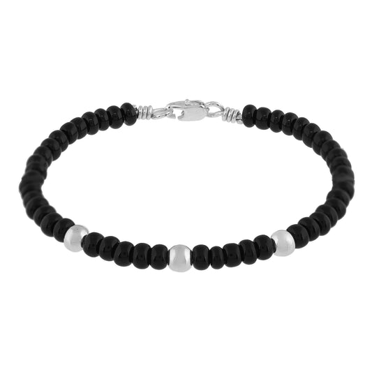 Pulseira grande de cristal preto dálmata em prata esterlina 925