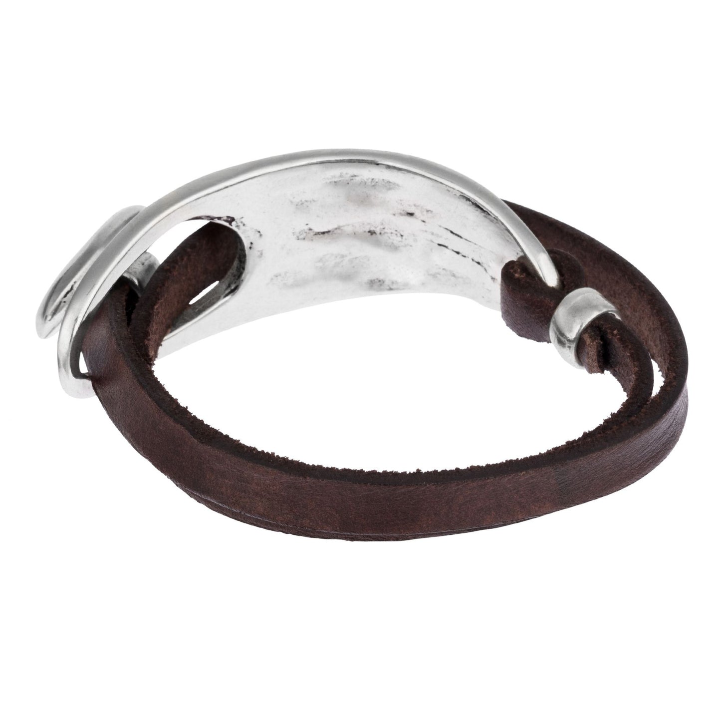 Silver and leather GD double turn brown zamak bracelet
