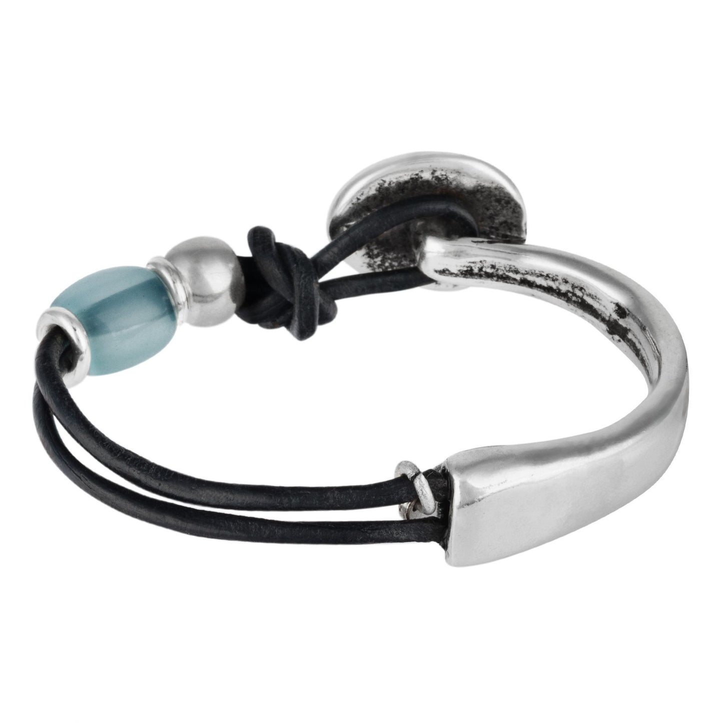 Zama aquamarine leather and silver plated bracelet