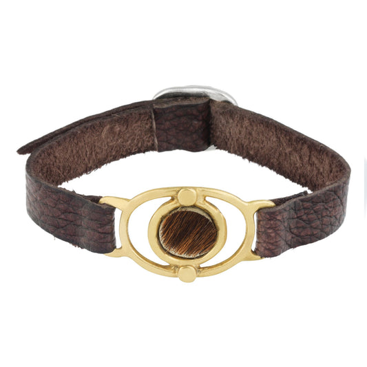 Gold and leather bracelet "Seeme" brown leather